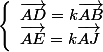 \left\lbrace\begin{array}l \vec{AD}=k\vec{AB} \\ \vec{AE}=k\vec{AJ} \end{array} 